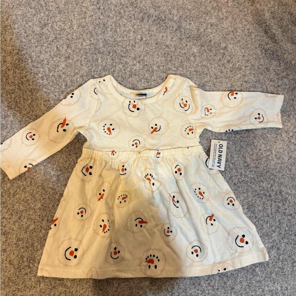 Old Navy Cream Kids Dress with Snowman Design